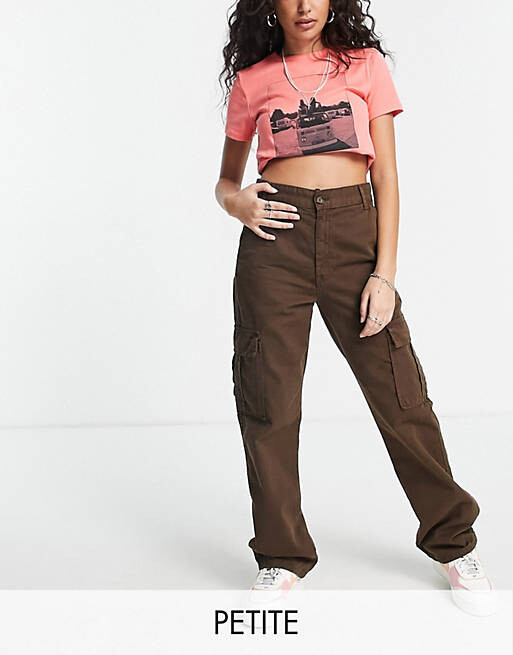 

Коричневые брюки с деталями карго Stradivarius Petite, Коричневый