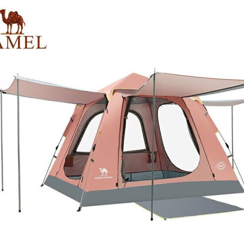 

Уличная палатка Camel, утолщенная складная трехдверная полностью автоматическая водонепроницаемая палатка для кемпинга [трехдверный панорамный вид] оранжевый розовый