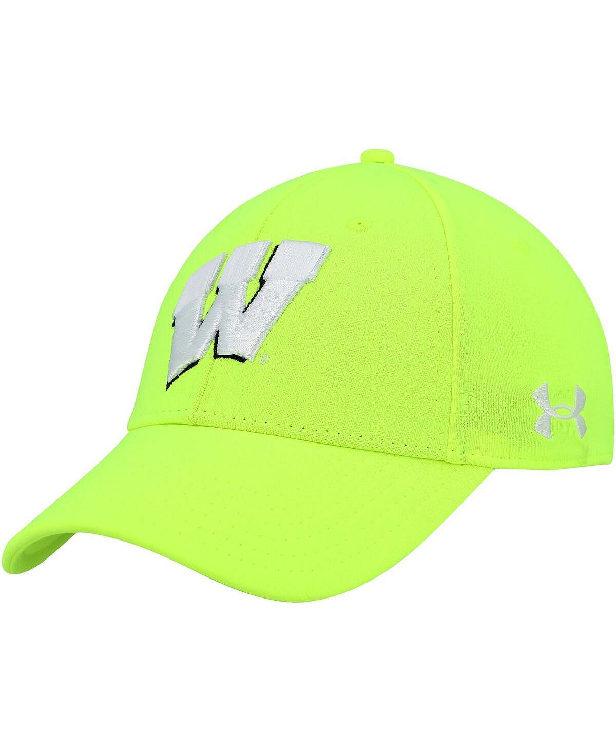 Мужская неоново-зеленая гибкая шляпа Wisconsin Badgers Signal Call Performance Under Armour