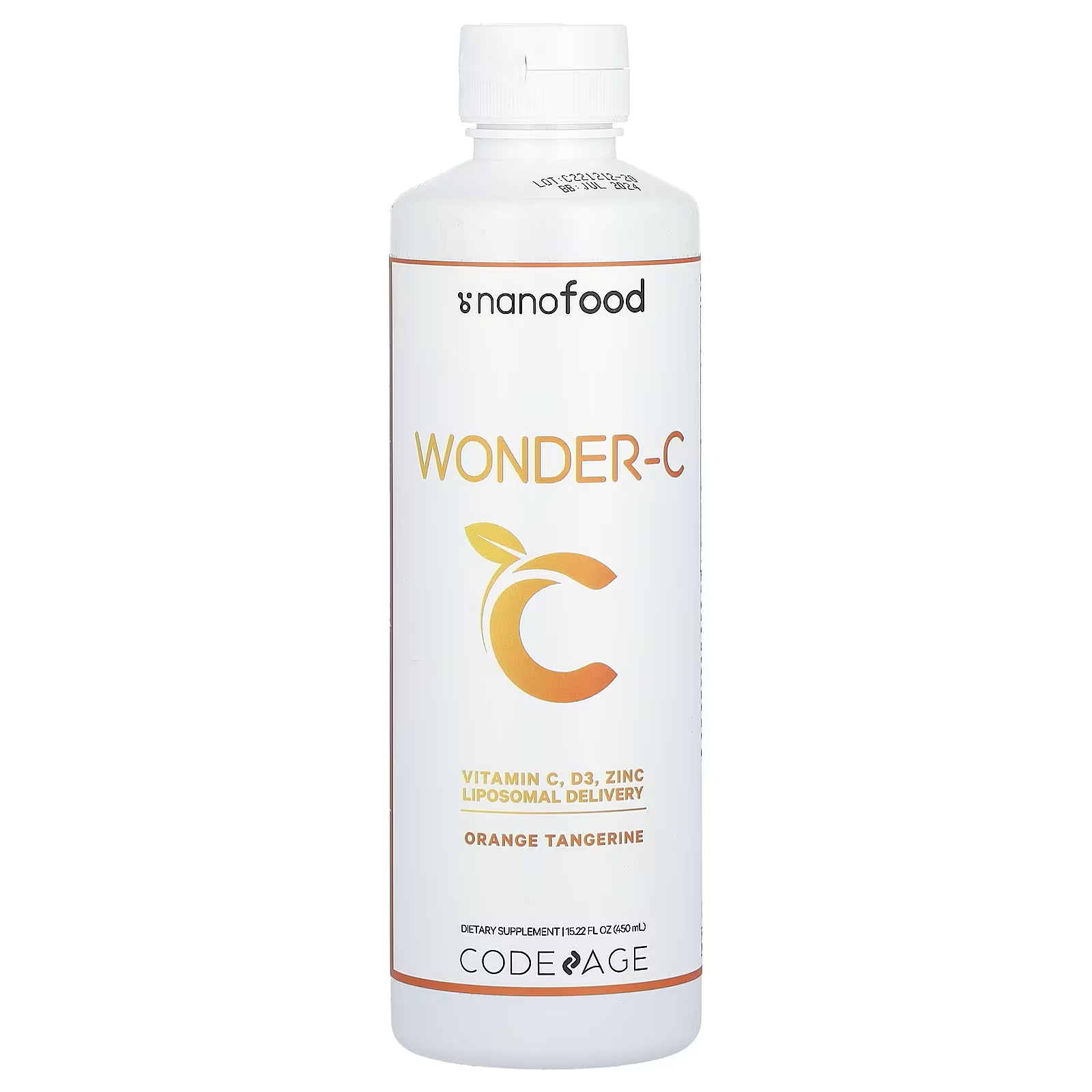 Пищевая добавка с витамином C Codeage Nanofood Wonder-C со вкусом апельсина и мандарина, 450 мл codeage nanofood liquid collagen trim