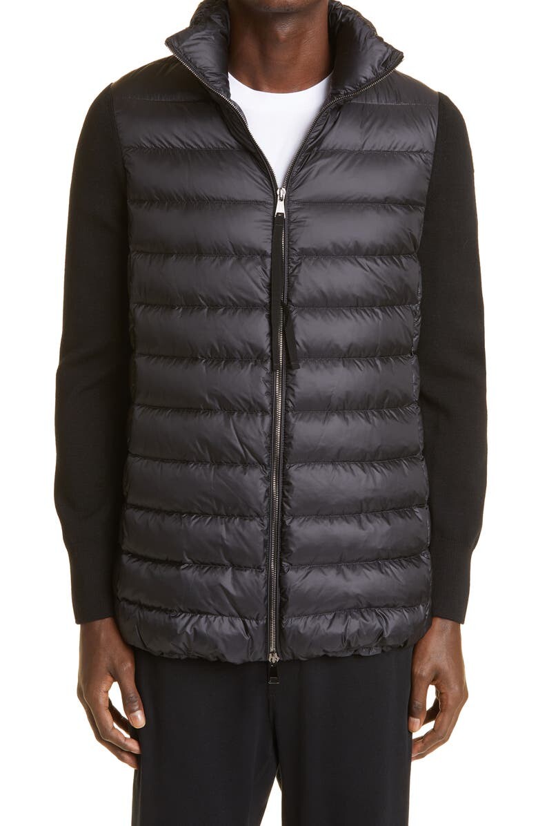 

Длинный кардиган из стеганого пуха и шерсти MONCLER, черный