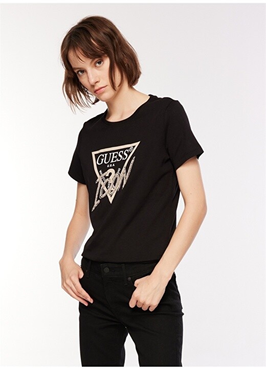 

Черная женская футболка с круглым вырезом Guess, Черный