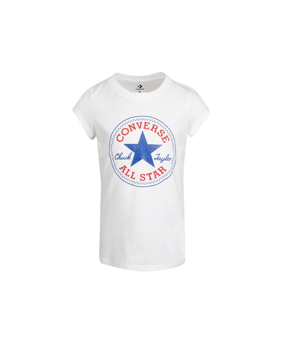 Футболка для девочки с короткими рукавами Converse, белый футболка с круглым вырезом короткими рукавами и рисунком спереди m синий