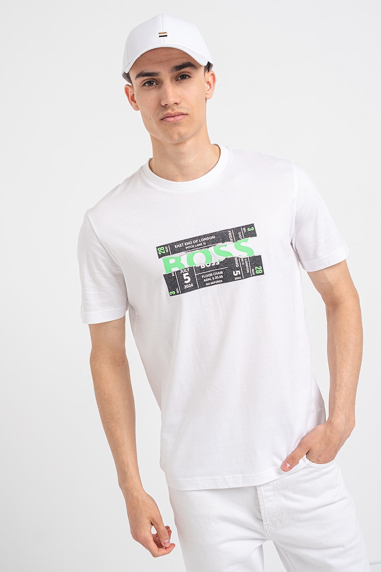 Хлопковая футболка с рисунком и логотипом Boss, зеленый