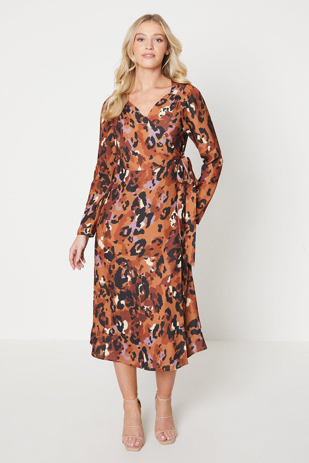 Леопардовое платье миди с запахом Dorothy Perkins, мультиколор