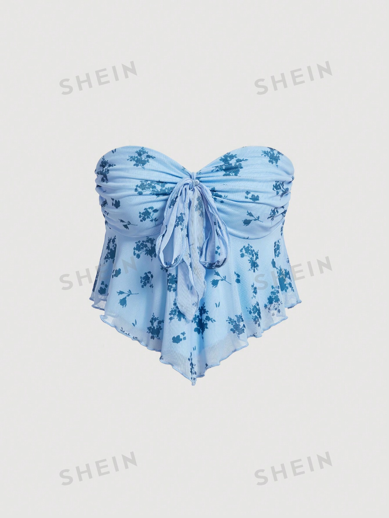 SHEIN MOD Женский топ без бретелек с мелким цветочным принтом, голубые