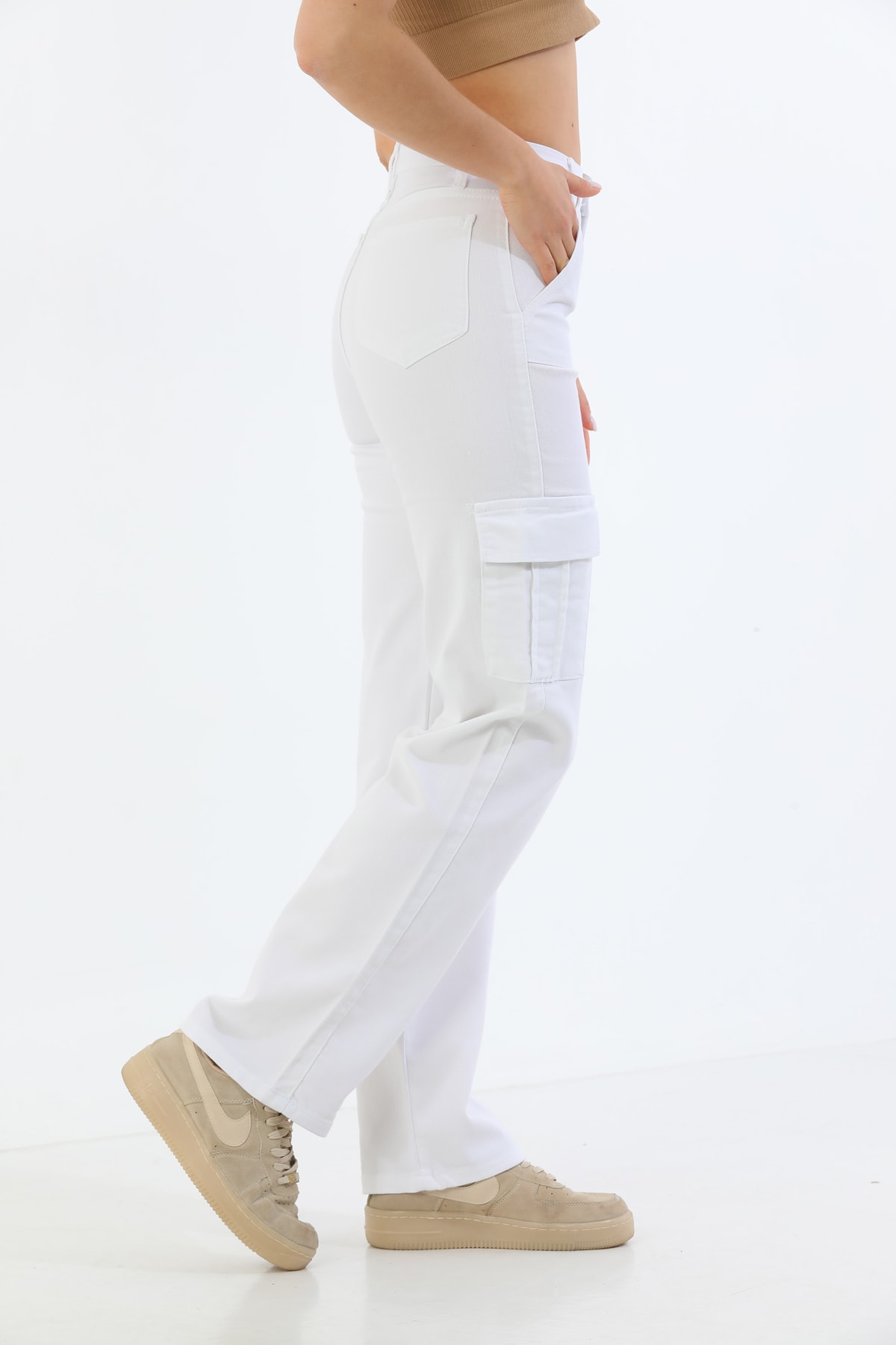 Белые широкие брюки из лайкры с завышенной талией и карманами-карго Bike Life, белый