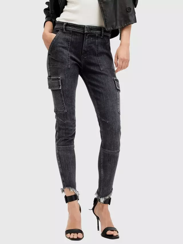 

Джинсы AllSaints Duran Skinny Frayed Hem, цвет black/multi