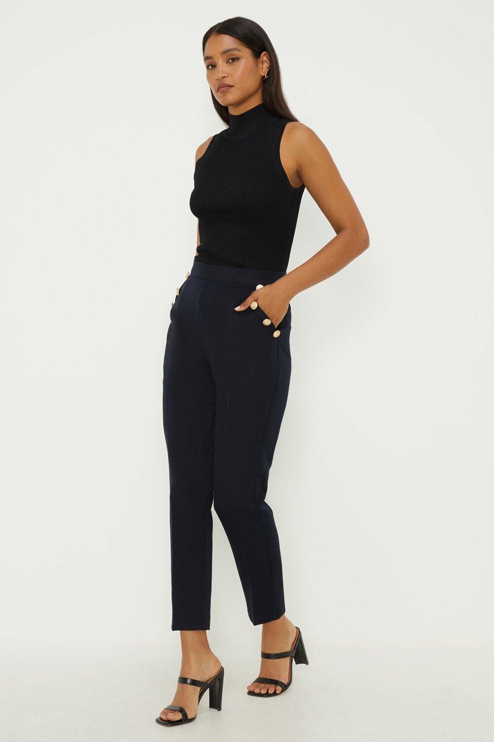 

Узкие брюки на пуговицах Dorothy Perkins, темно-синий