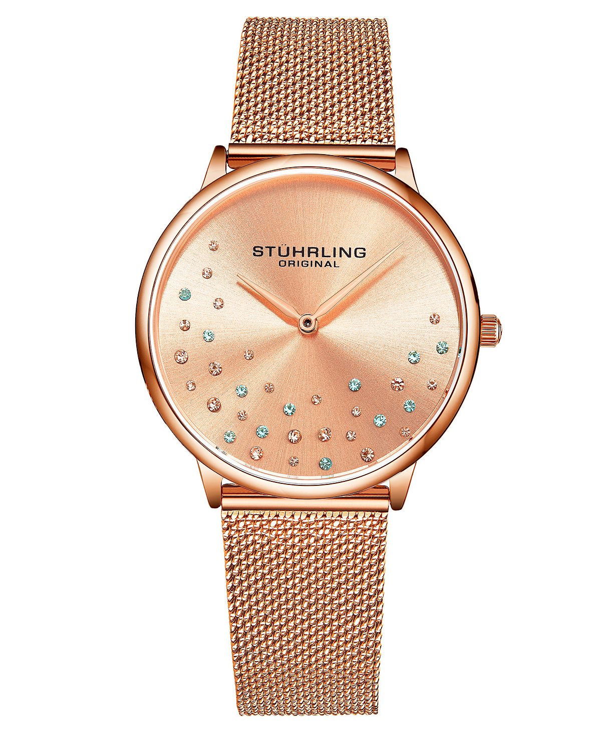 цена Женские часы-браслет из нержавеющей стали с сеткой из розового золота, 38 мм Stuhrling