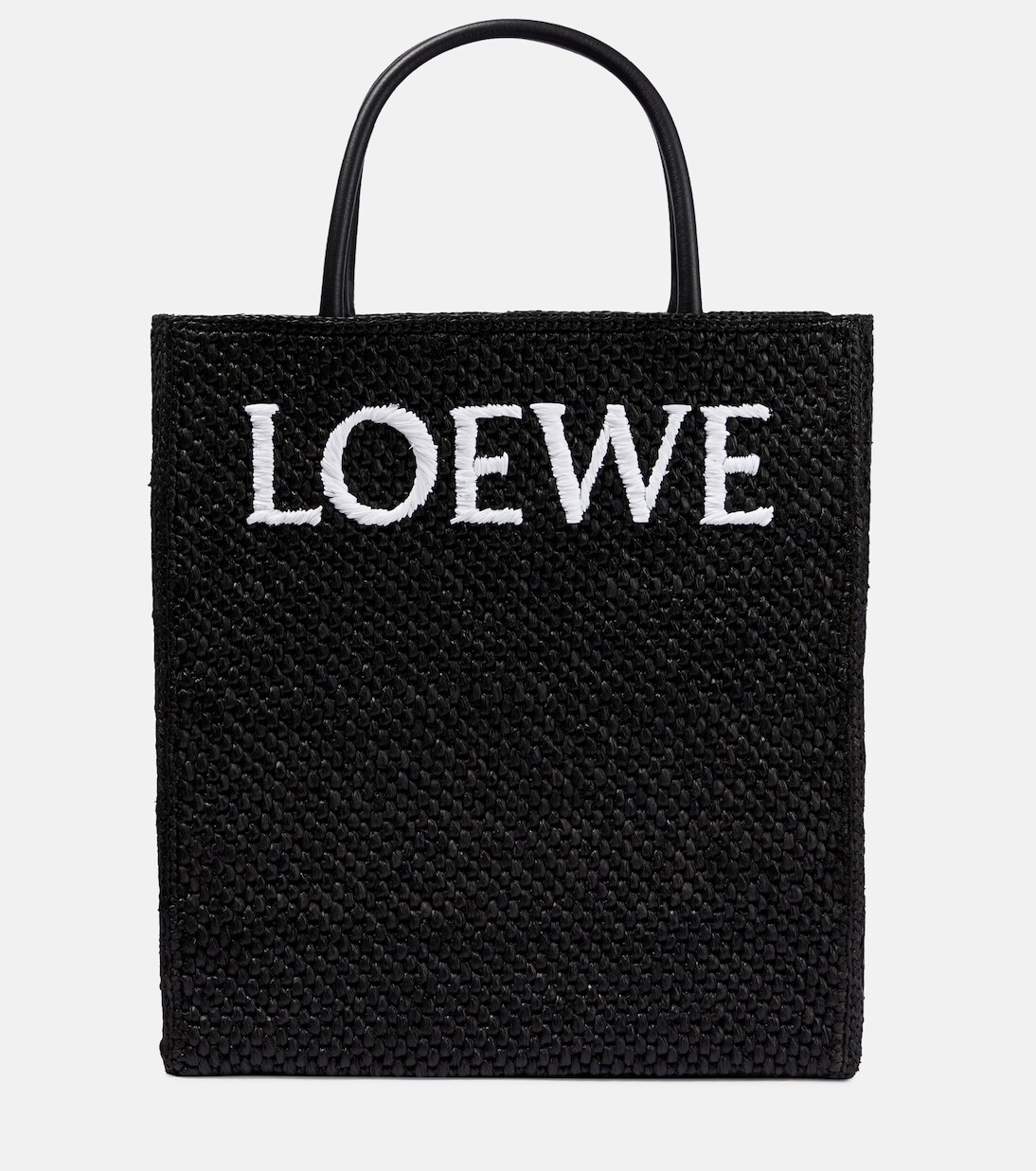 

Сумка-тоут из рафии с кожаной отделкой и логотипом Loewe, черный