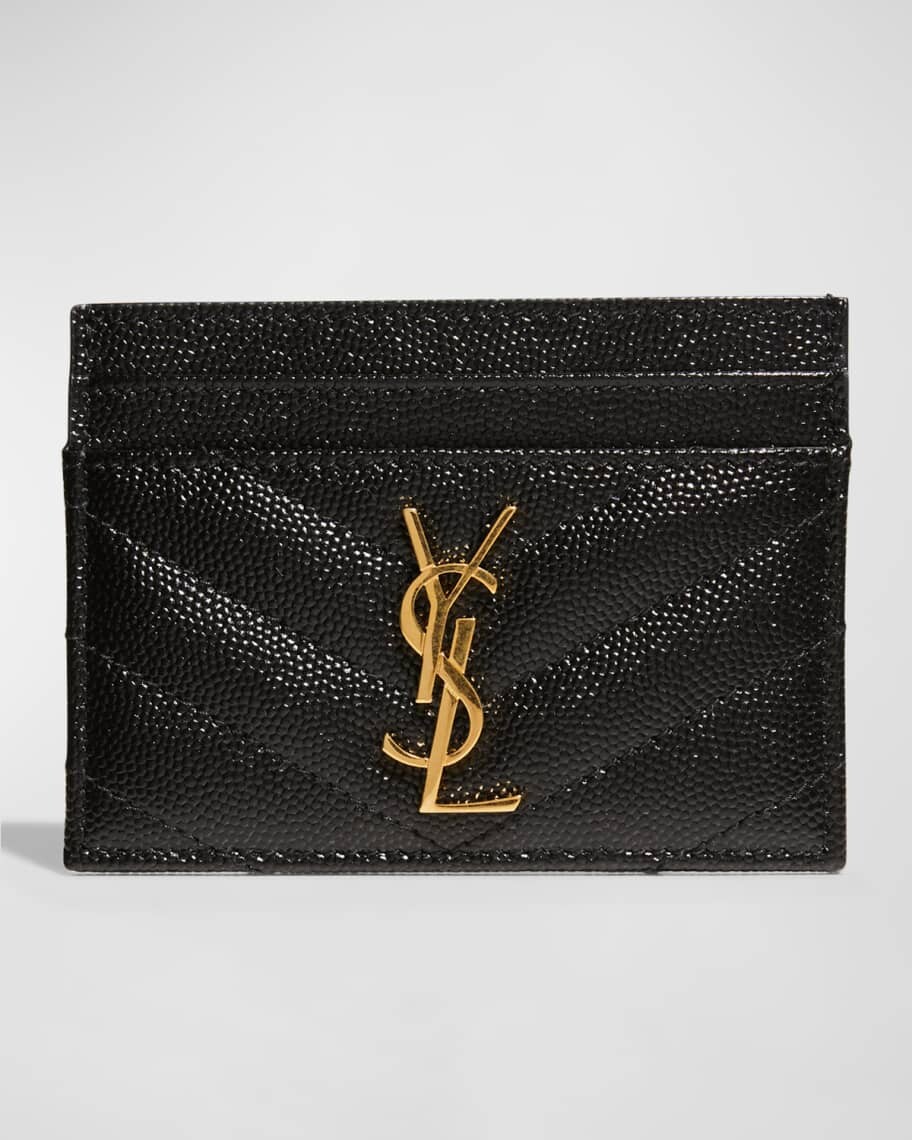 

Кожаный футляр для карт YSL Grain de Poudre, золотая фурнитура Saint Laurent