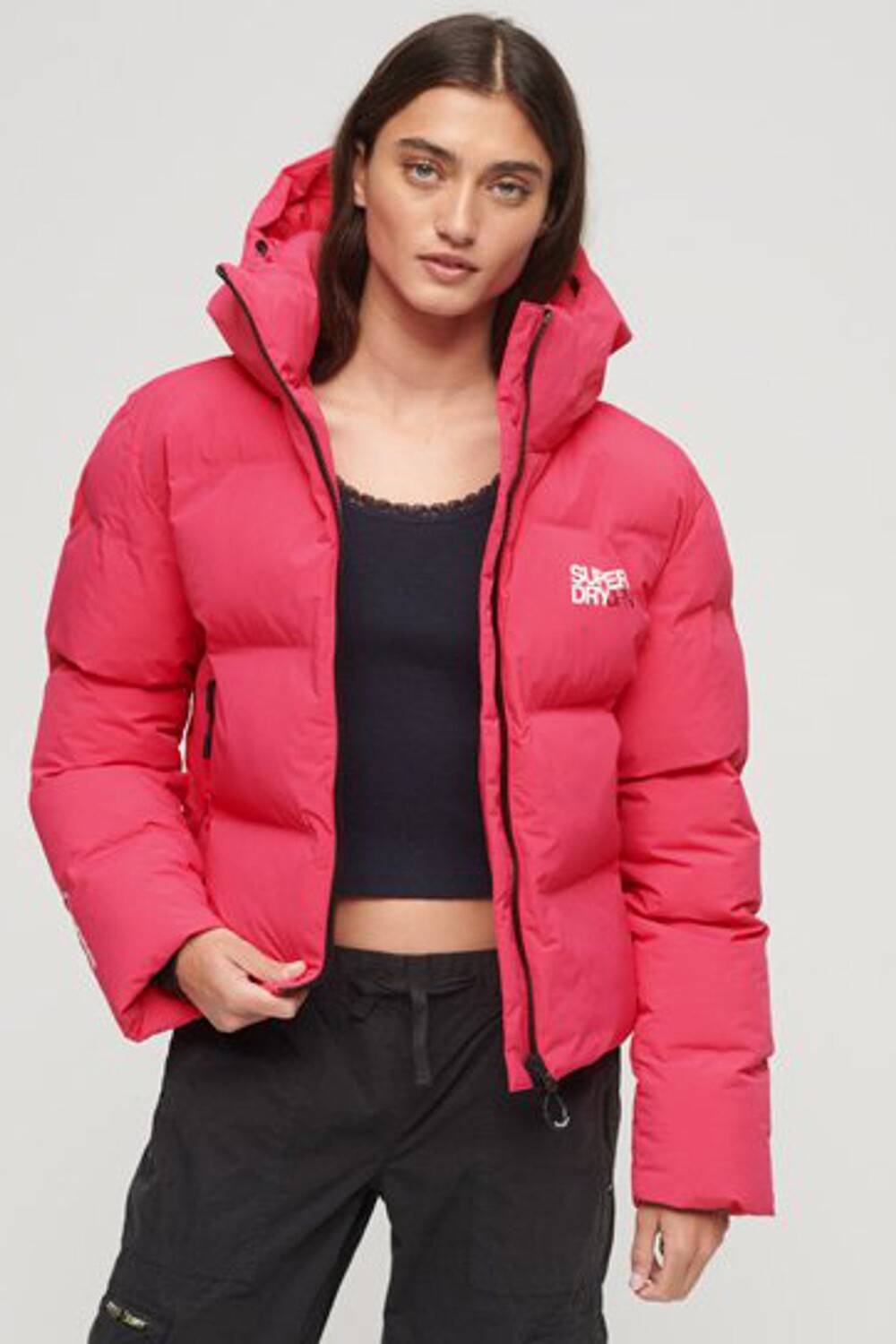 

Пуховик свободного кроя с капюшоном Superdry, розовый
