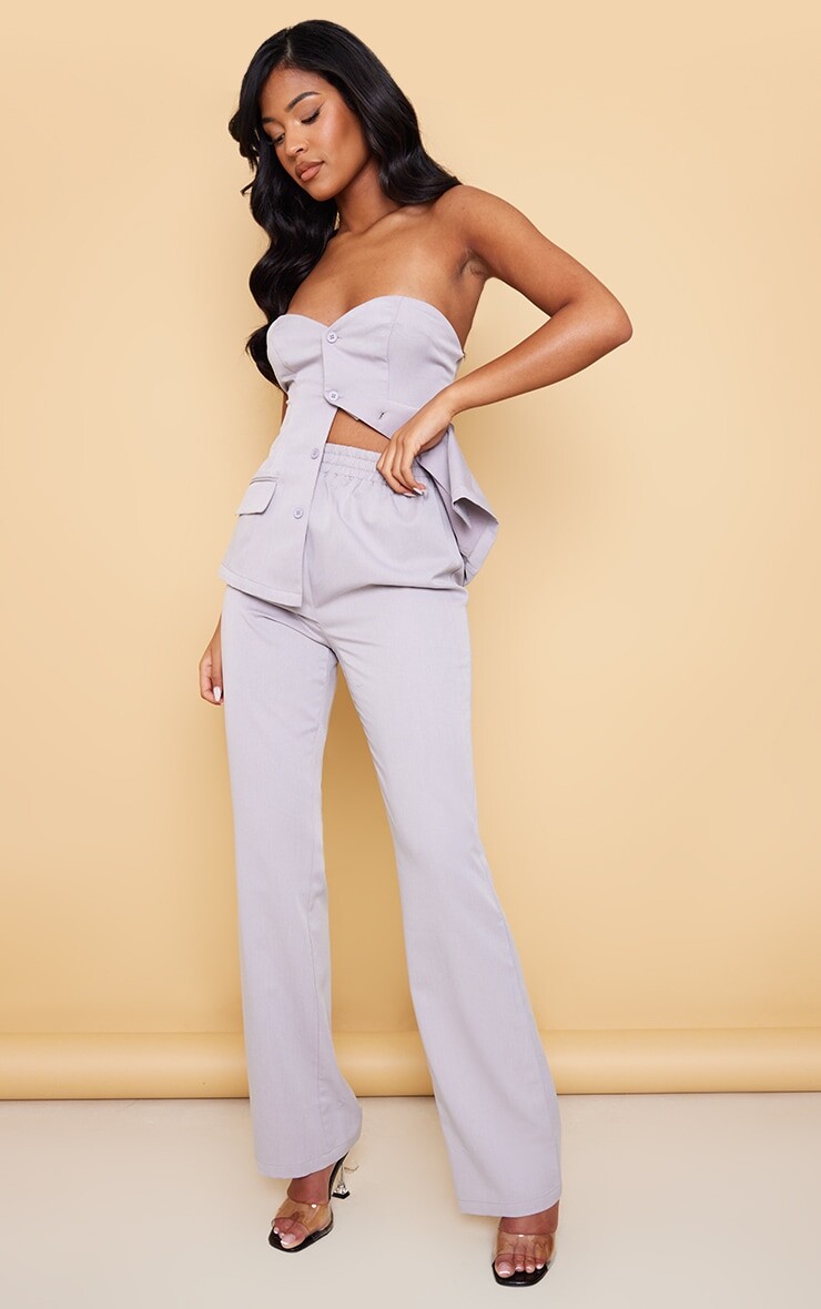 

PrettyLittleThing Высокие пепельно-серые широкие брюки с эластичной талией