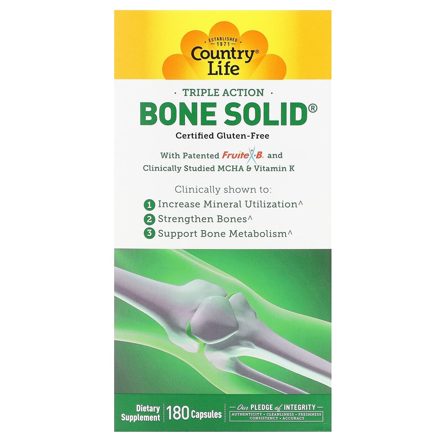 

Triple Action Bone Solid, 180 капсул, Country Life