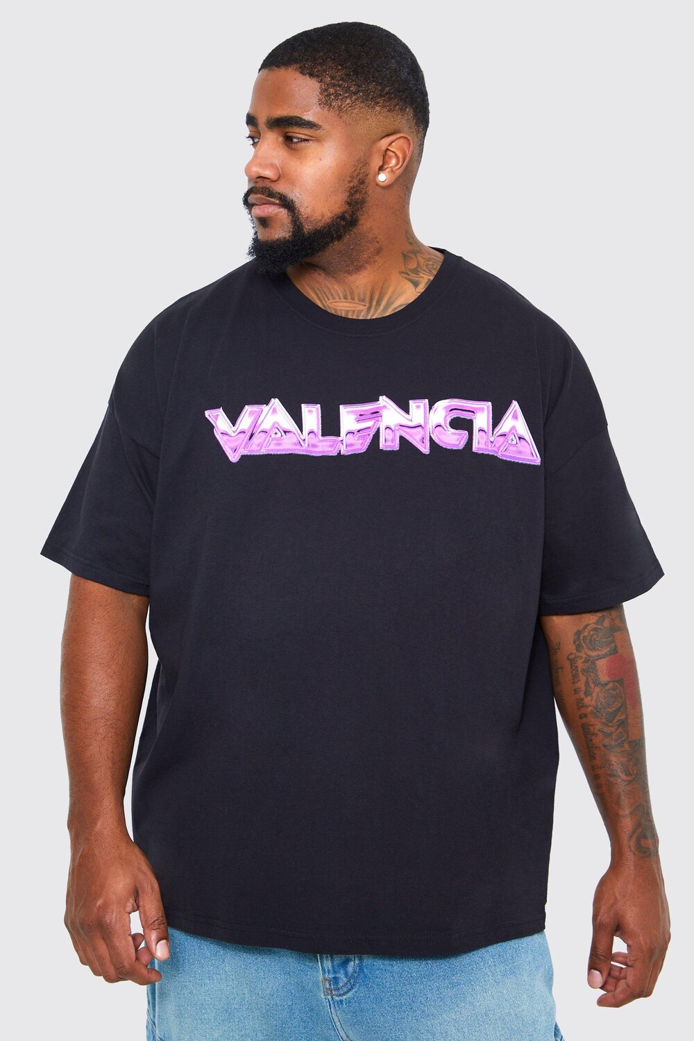 

Футболка plus valencia city с хромированным принтом Boohoo, черный