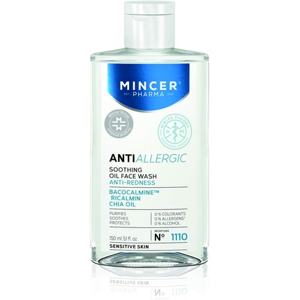 Mincer Pharma Противоаллергическое успокаивающее очищающее защитное масло для умывания для чувствительной кожи с бакокальмином, ирикалмином и маслом чиа 150 мл, Mincer Est. Pharma 1989