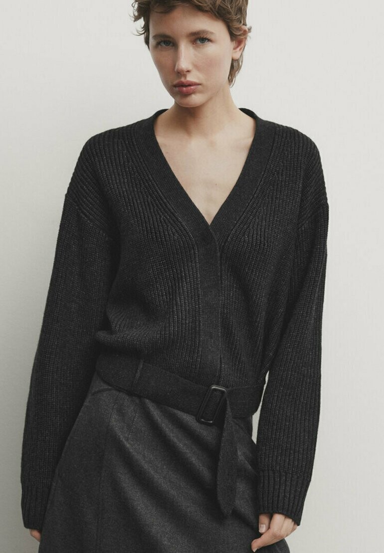 

Кардиган BLEND With BELT DETAIL Massimo Dutti, цвет mottled dark grey