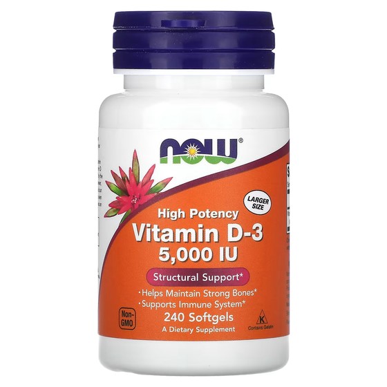 Витамин D3 NOW Foods высокая эффективность 5000 МЕ, 240 таблеток swanson d3 с кокосовым маслом высокая эффективность 2000 ме 60 мягких таблеток