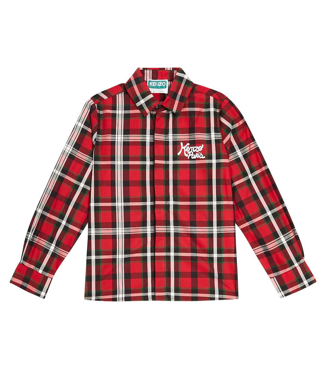 Рубашка из хлопка с принтом в клетку Kenzo Kids, красный толстовка из хлопка с принтом kenzo красный