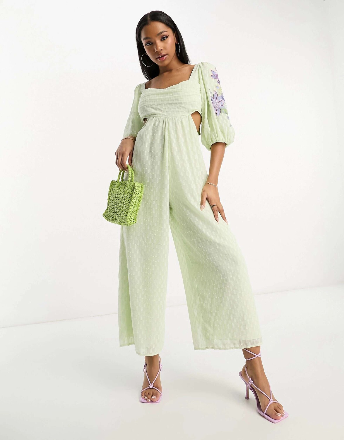 

Мятный комбинезон-кюлот с вышивкой ASOS