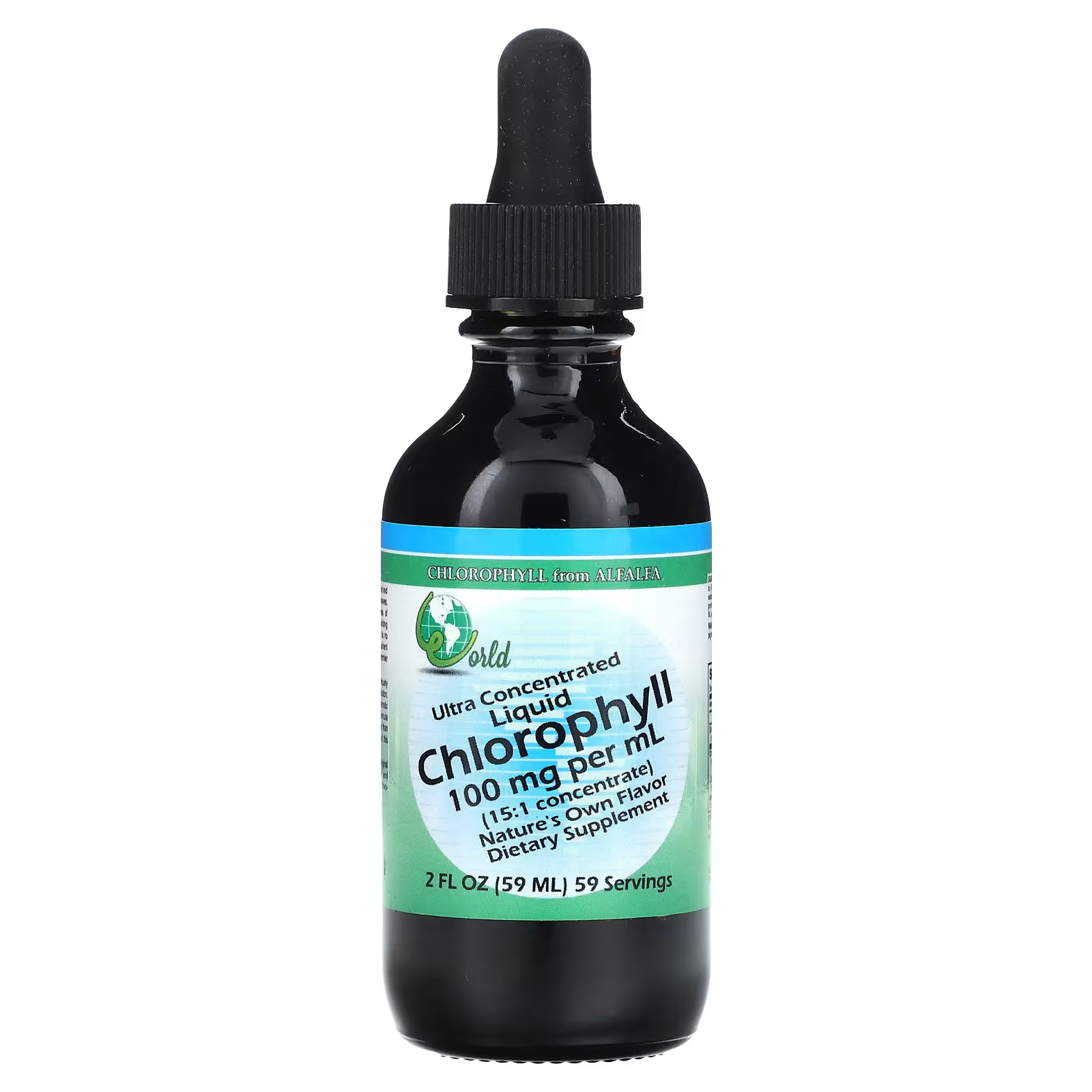 World Organic Ультраконцентрированный жидкий хлорофилл, 100 мг, 2 жидкие унции (59 мл)