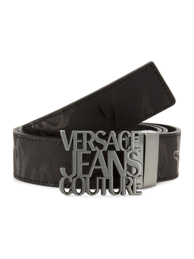 цена Двусторонний кожаный ремень с пряжкой с логотипом Versace, черный
