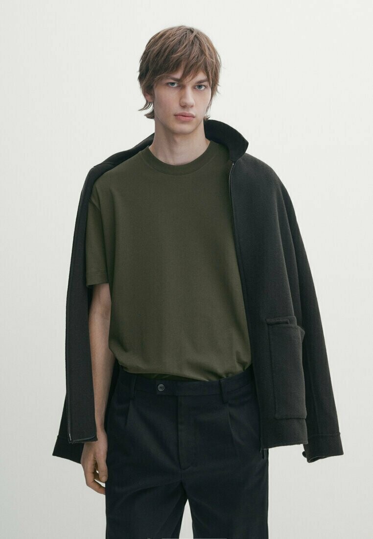 

Футболка базовая SHORT SLEEVE Massimo Dutti, цвет khaki