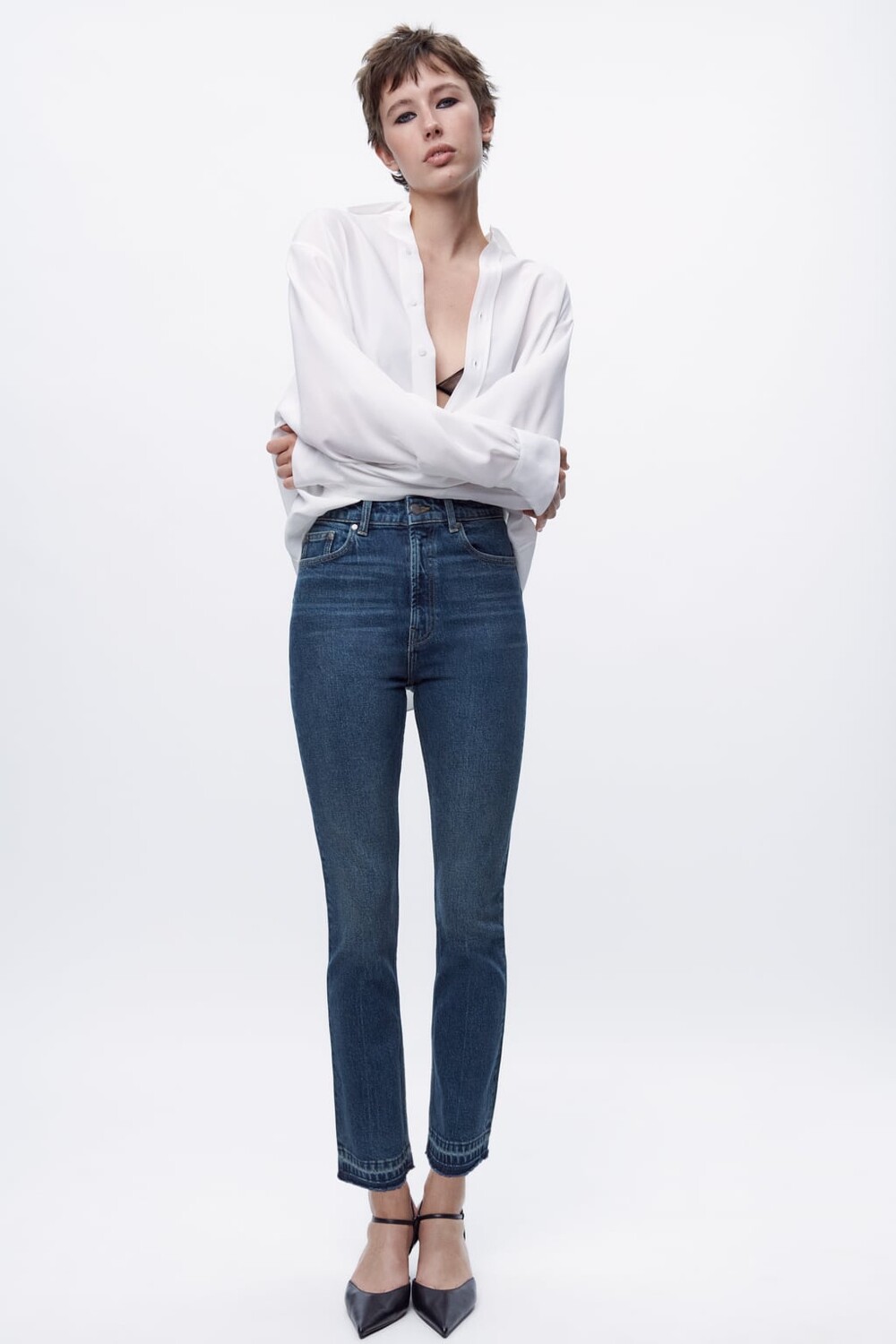 

Джинсы Zw Slim Fit с завышенной талией ZARA, синий