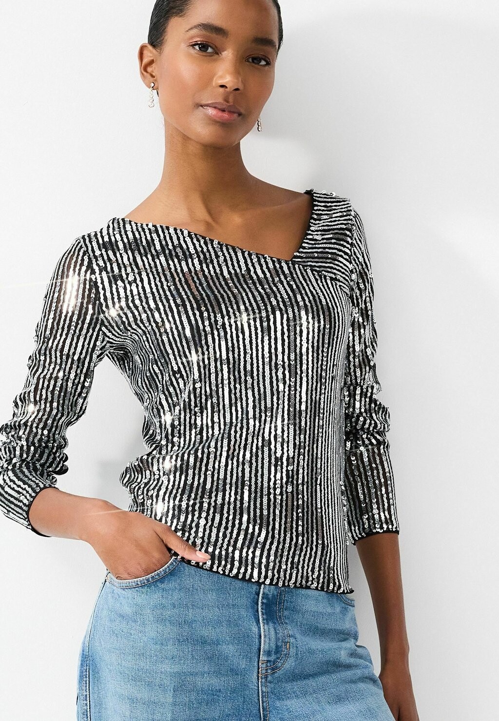 

Блузка Sequin Long Sleeve Asymmetric Party Next, цвет striped silver