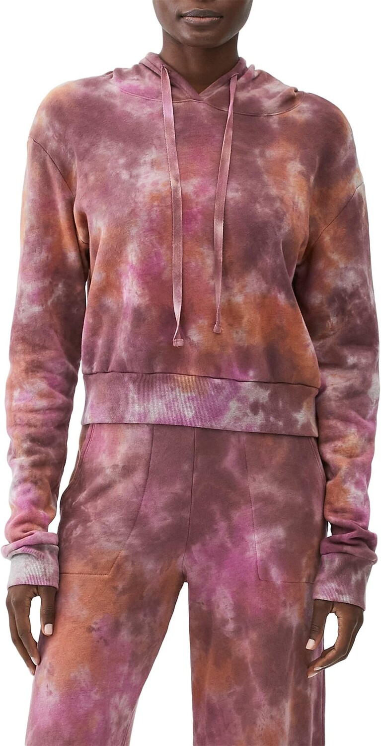 

Худи Michael Stars Libbie Quartz Washed Long Sleeve Crop Hoodie in Cozy Terry, цвет Berry Combo