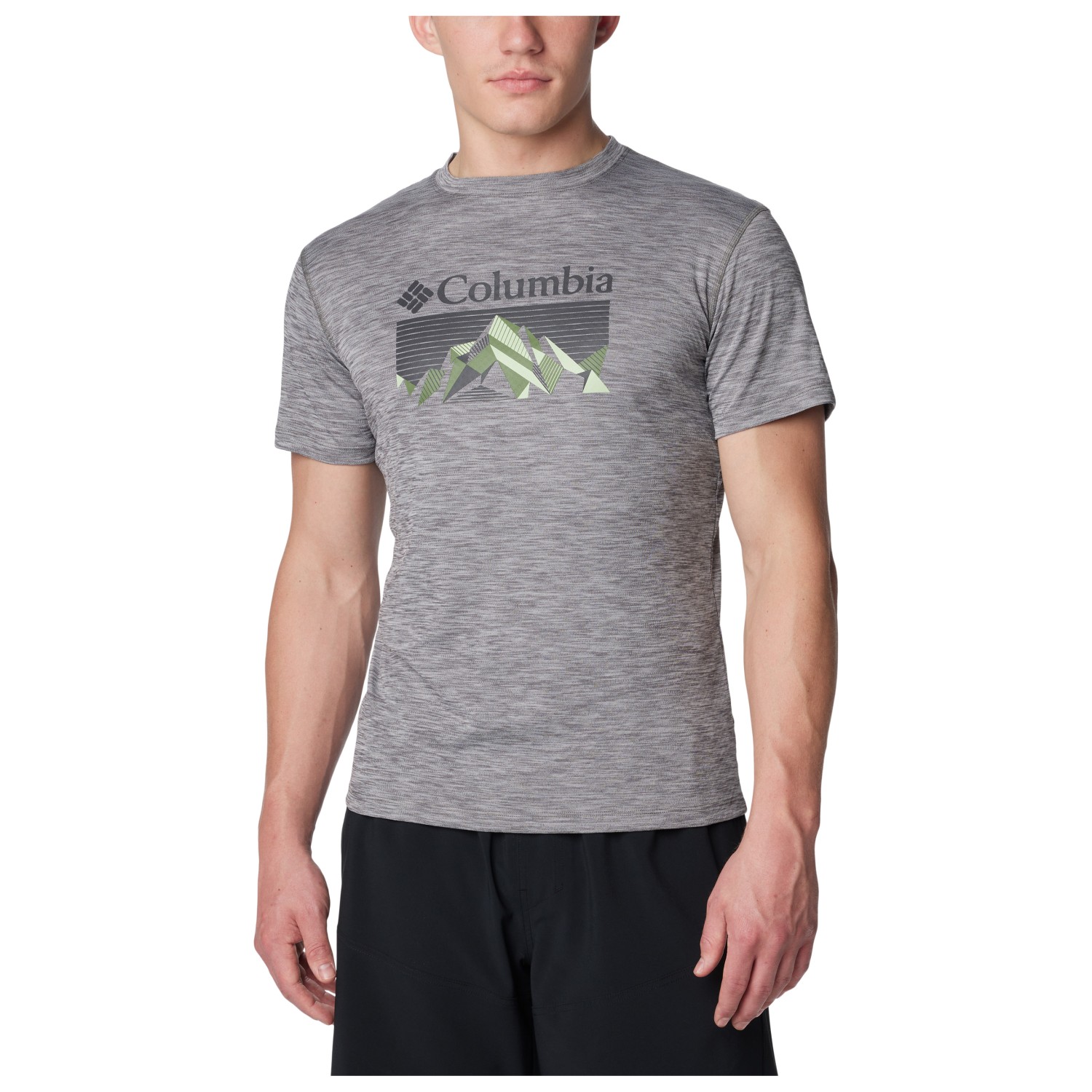 цена Функциональная рубашка Columbia Zero Rules Graphic Shirt S/S, цвет City Grey Heather/Fractal Peaks