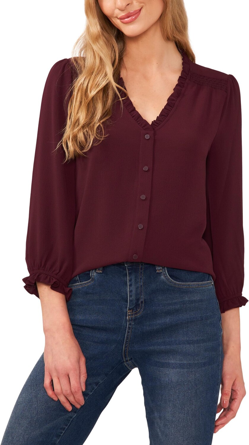 

Блуза CeCe 3/4 Sleeve Button Front Blouse, цвет Rich Cabernet
