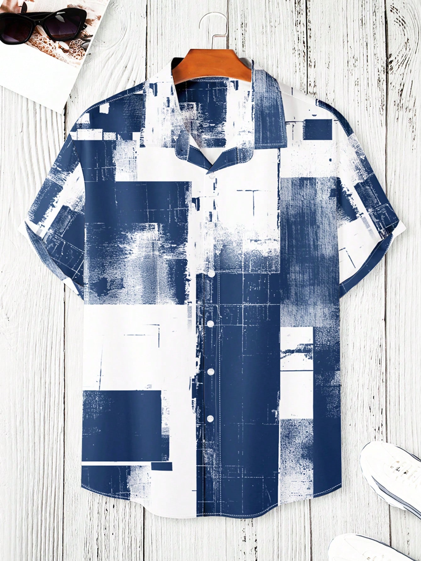 Мужская рубашка больших размеров Manfinity Homme на пуговицах с принтом в стиле пэчворк, многоцветный