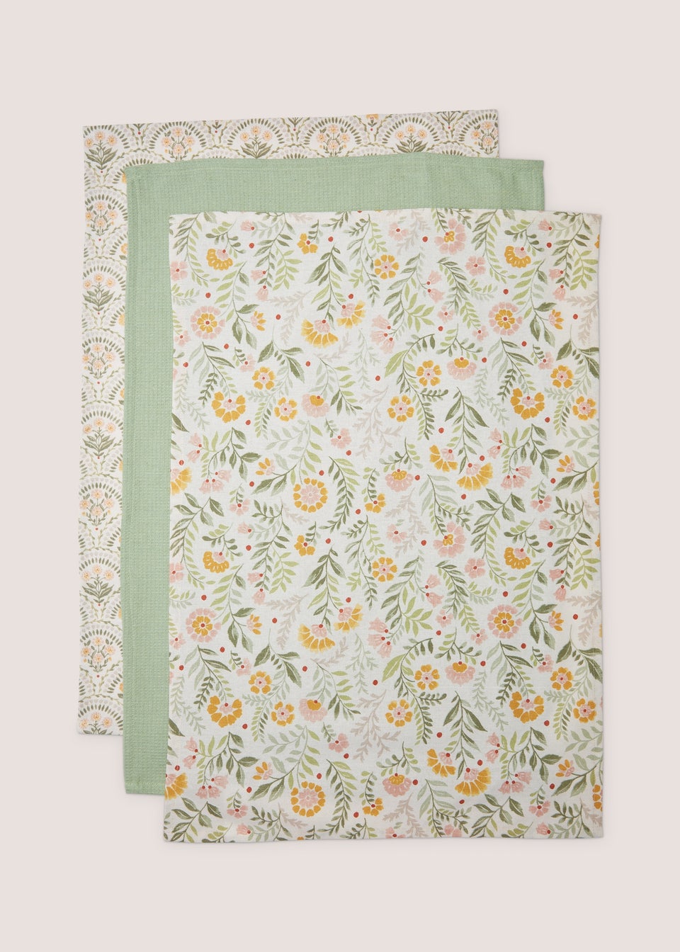 цена Комплект из 3 зеленых кухонных полотенец с народным цветочным рисунком (46 см x 65 см) Homestore, серебрянный