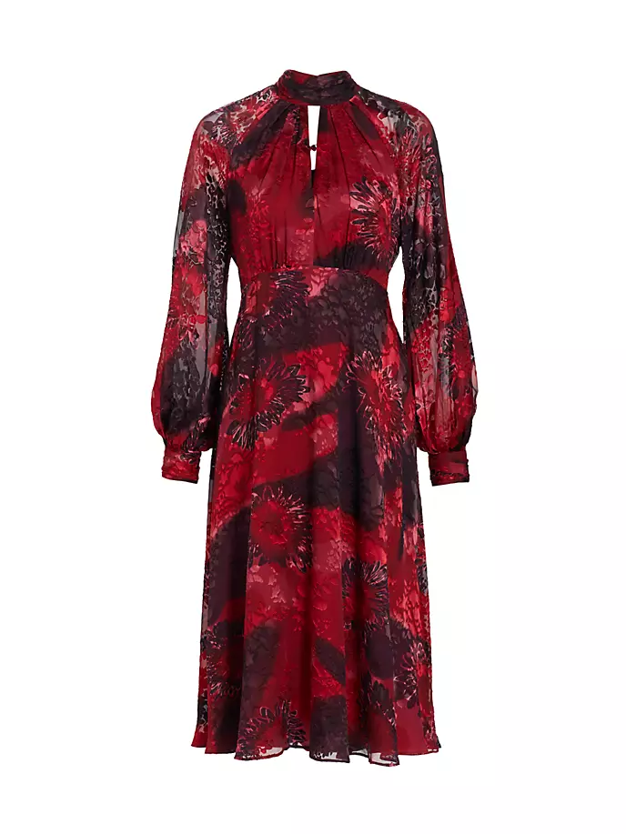 terry teri red sky burning Шифоновое платье-миди с абстрактным цветочным принтом Teri Jon By Rickie Freeman, мультиколор