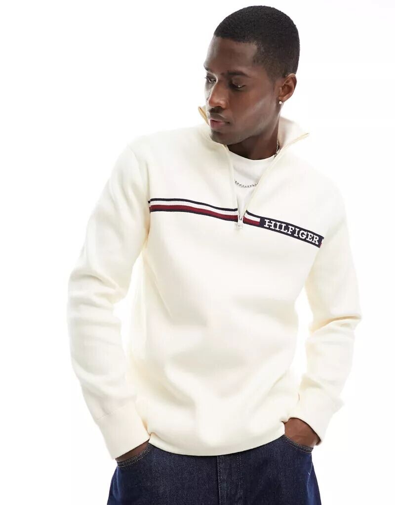 

Кремовый джемпер с молнией и воротником-стойкой Tommy Hilfiger
