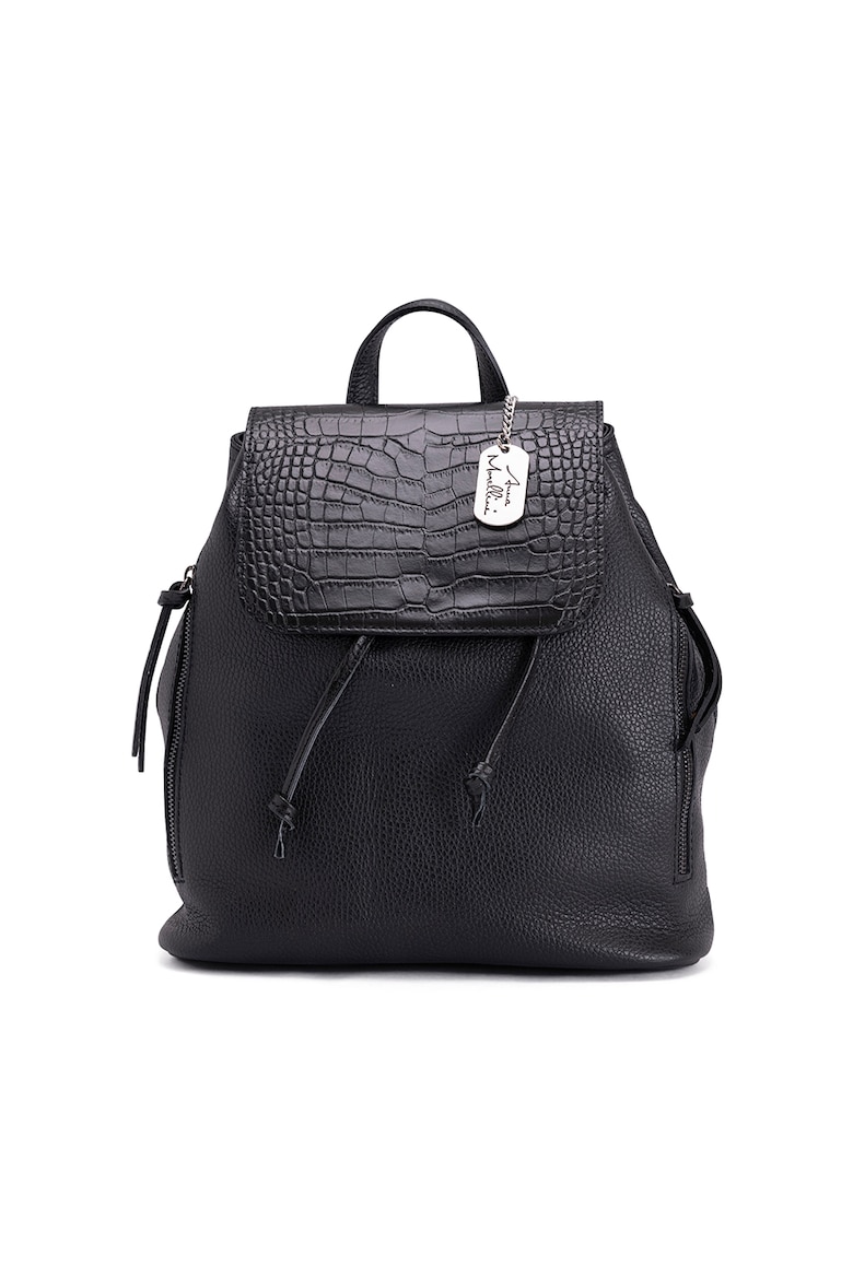 Кожаный рюкзак с клапаном и регулируемыми лямками Anna Morellini, черный