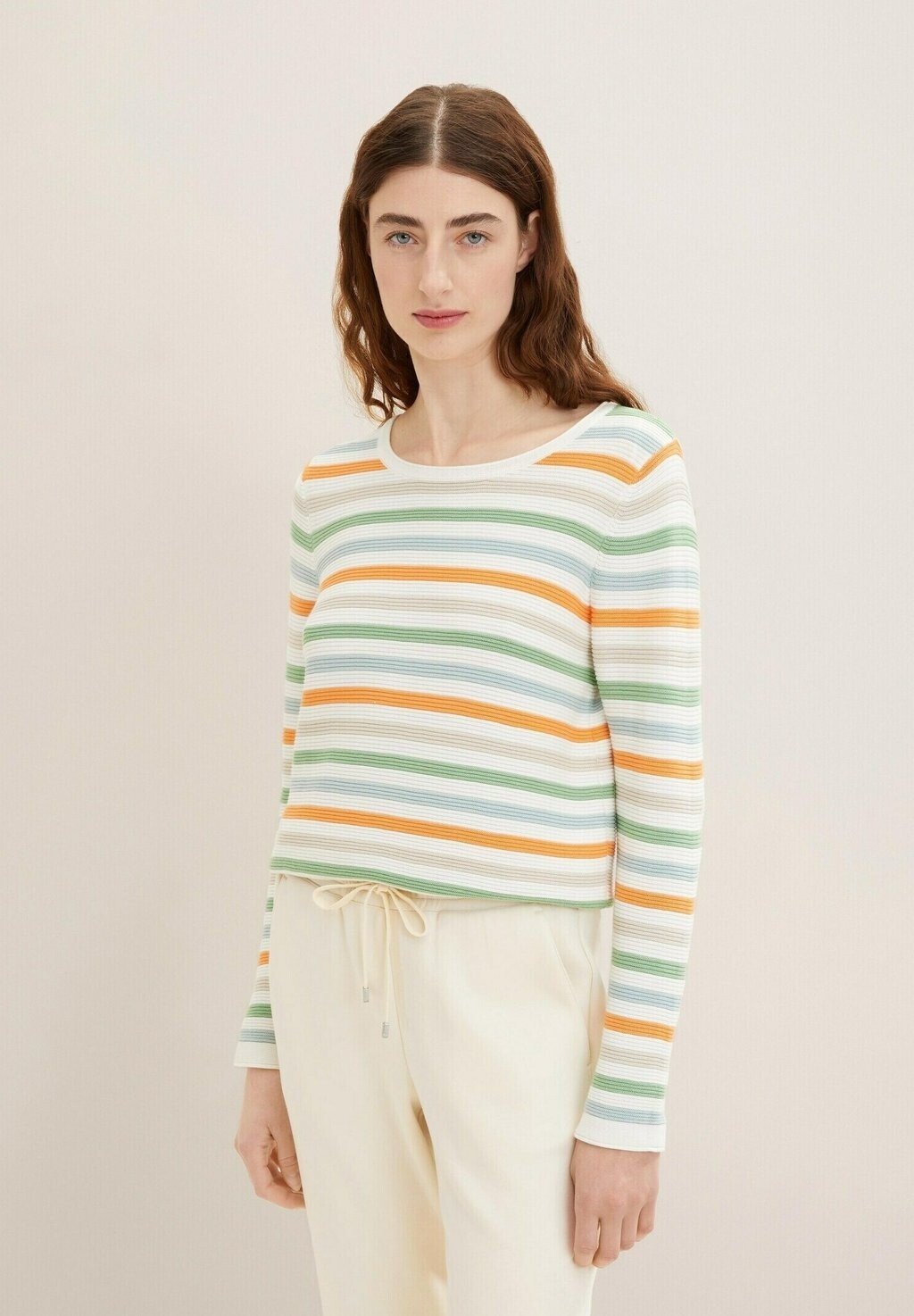 

Джерси TOM TAILOR ТРИКОТАЖНЫЙ ДЖЕМПЕР С КРУГЛЫМ ВЫРЕЗОМ, цвет orange green multicolor stripe