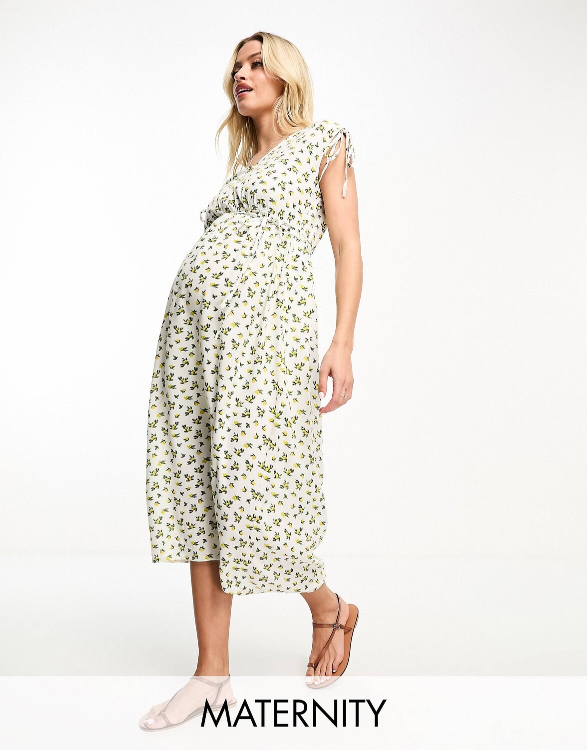 

Лимонное платье миди с завязками на плечах Mamalicious Maternity Mama.licious