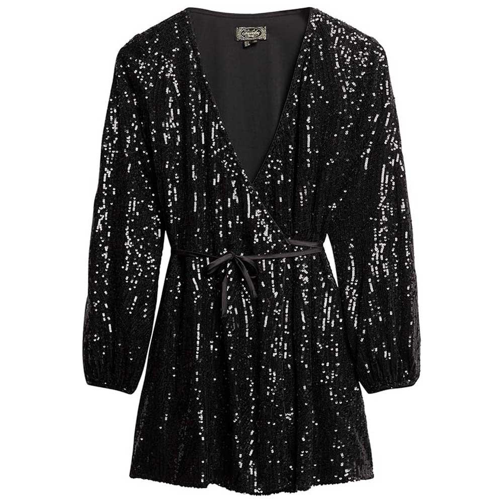 Короткое платье Superdry Sequin Wrap Long Sleeve, черный короткое платье superdry a line short sleeve черный