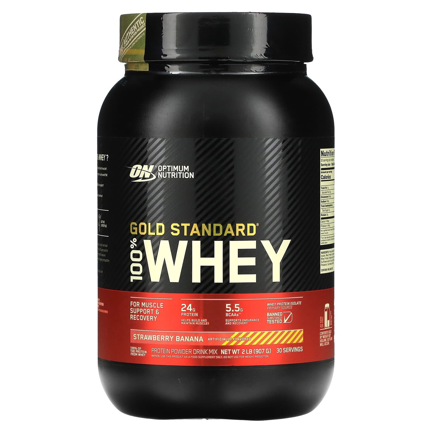 

Gold Standard, 100 % Whey, банан с клубникой, 907 г (2 фунта), Optimum Nutrition