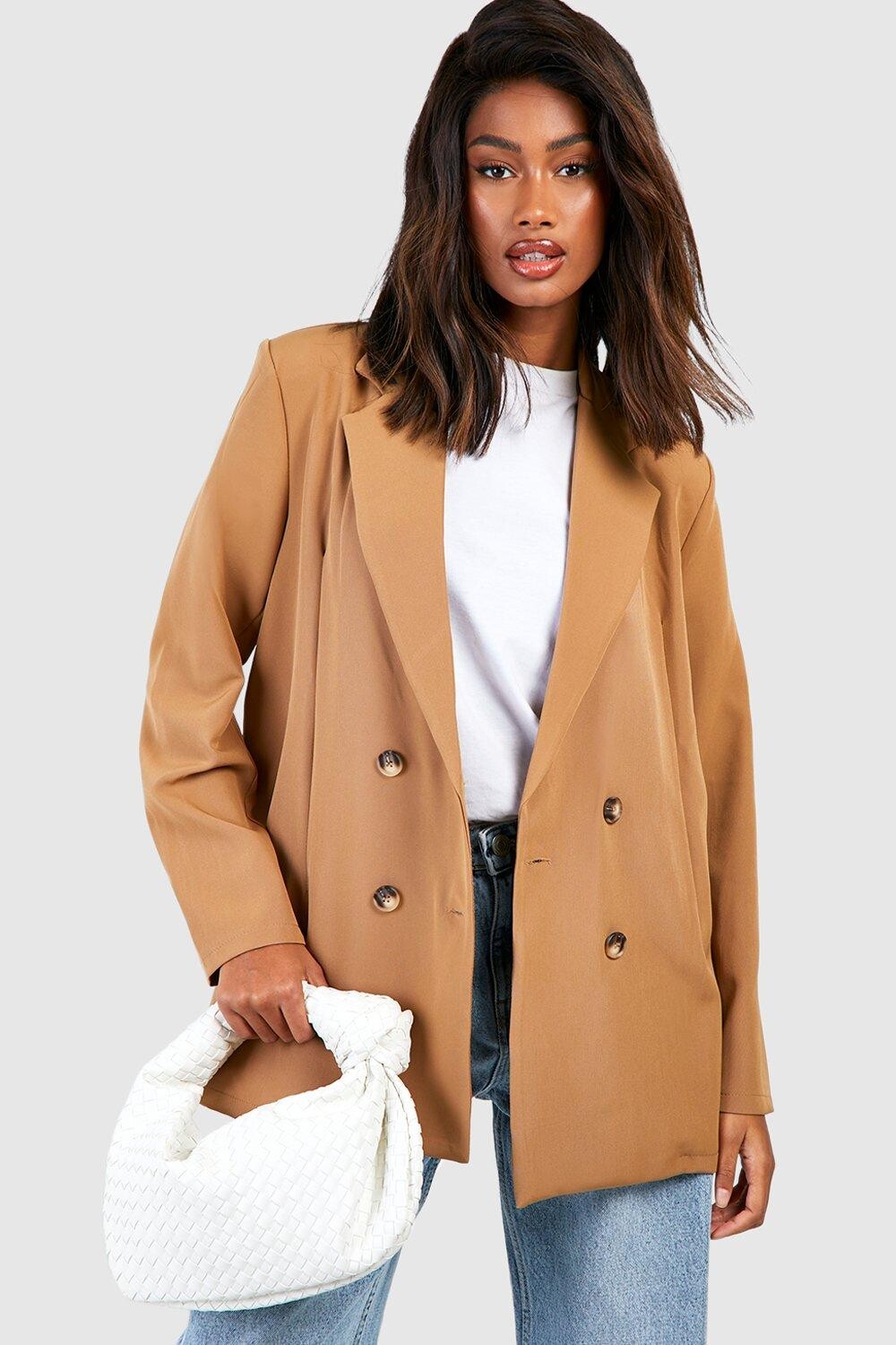 

Базовый двубортный пиджак оверсайз boohoo, бежевый