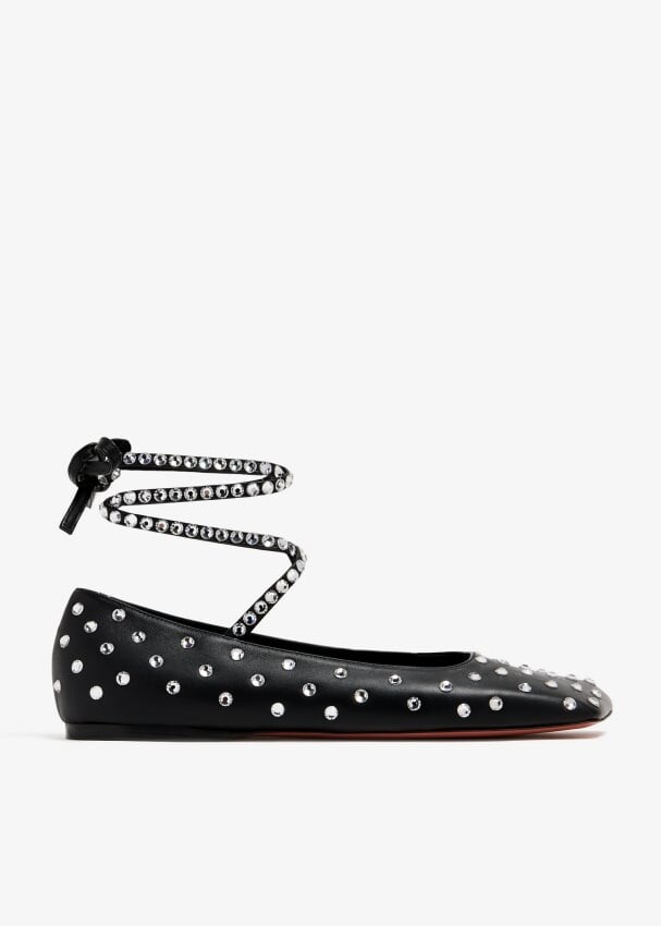 

Балетки Amina Muaddi Ane Crystal Lace-Up, черный