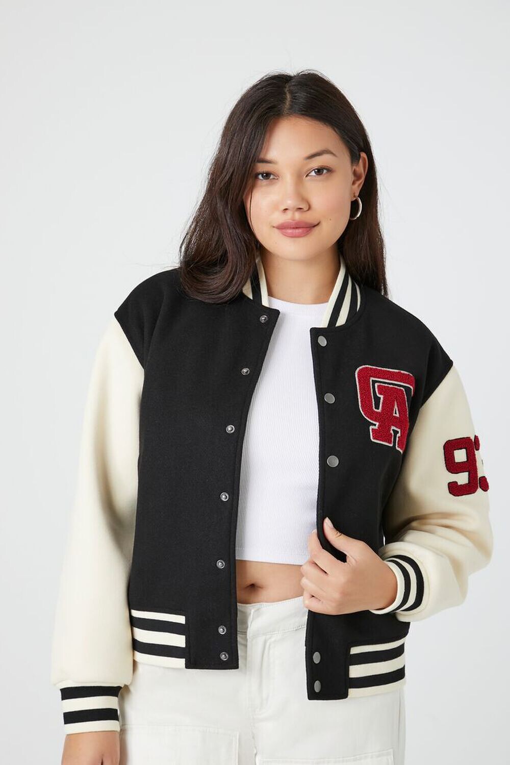 

Куртка-бомбер Letterman от California Varsity Forever 21, черный