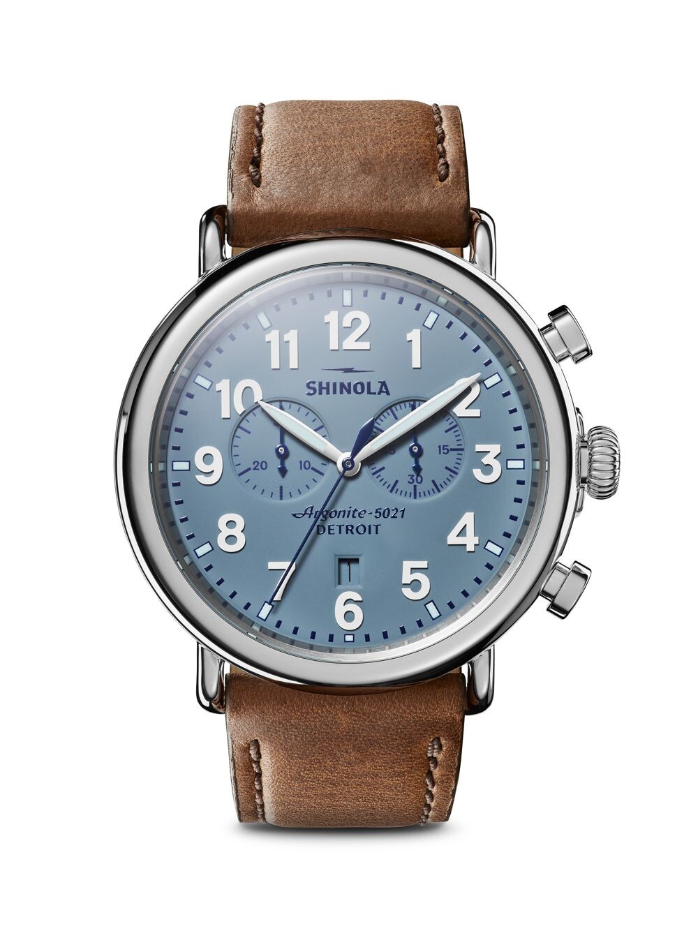 

Часы с хронографом Runwell с двумя глазами на кожаном ремешке Shinola, синий