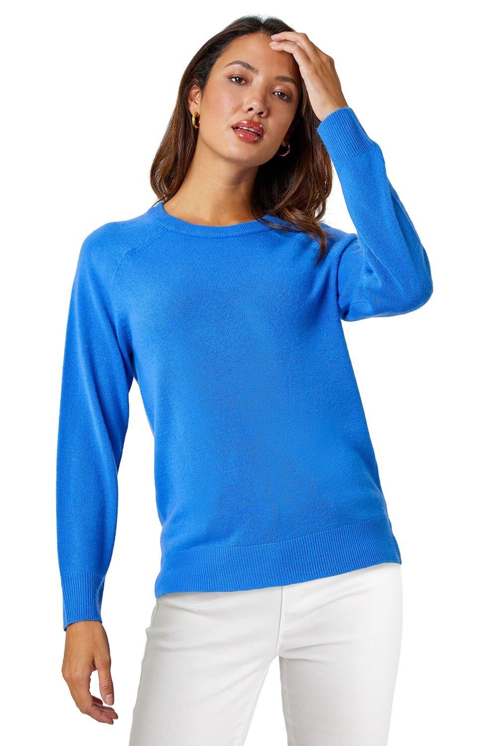 Однотонный мягкий джемпер с круглым вырезом Roman, синий женский пуловер с длинным рукавом повседневный свободный однотонный пуловер с круглым вырезом осень 2023