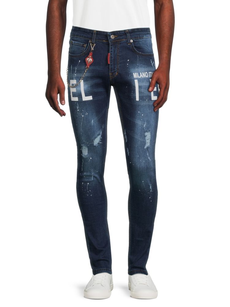 Рваные джинсы узкого кроя с логотипом Elie Balleh, темно-синий рваные байкерские джинсы узкого кроя blowout evolution in design синий