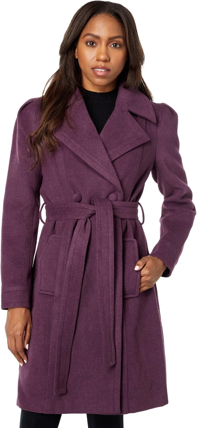 

Пальто Avec Les Filles Puff Sleeve Twill Wool Wrap Coat, цвет Berry