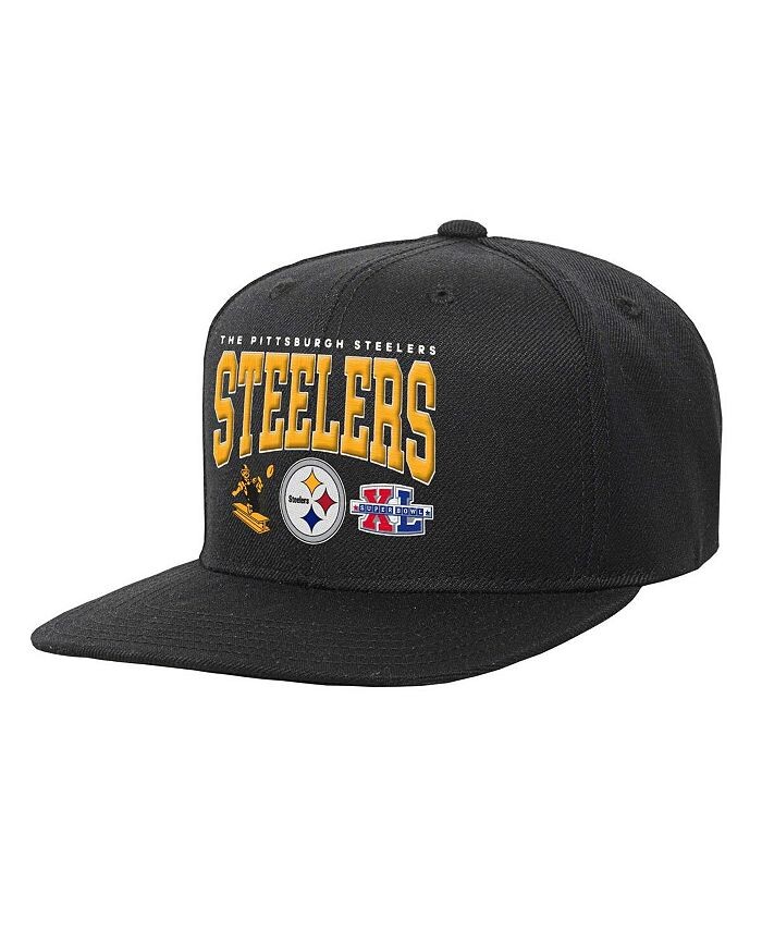 

Черная молодежная шляпа Snapback с плоскими полями для мальчиков и девочек Pittsburgh Steelers Champ Stack Mitchell & Ness, черный